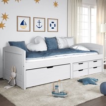 Solid Pine Wood White Single Day Sofa Bed With 5 Storage Drawers Kids Adults - £371.63 GBP