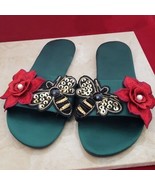 Unusual Green Slip Ons with Bee and Red Flower - Size 10 - £15.72 GBP