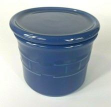 Longaberger Pottery Woven Traditions Blue Salt Butter Covered Crock Lid Jar - £14.06 GBP