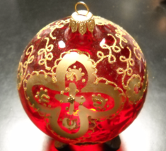Deco Boutique Christmas Ornament Delicate Red Glass Gold Accents Topper Romania - £10.35 GBP
