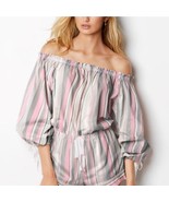 Victoria&#39;s Secret Stripe Off The Shoulder Romper Large - $40.00