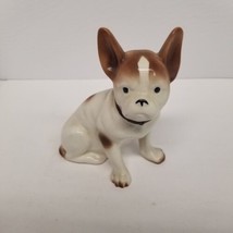 Vintage 6.5&quot; French Bulldog Dog Ceramic Figurine, White &amp; Brown Colored - £19.40 GBP