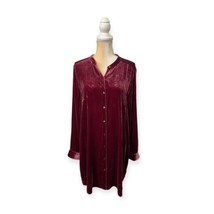 Eileen Fisher Velvet Mandarin Collar Long Shirt Dress Sz L Large Red Pink Tunic - £47.76 GBP