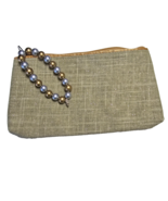 Avon Summer Favorites Bag Beaded Wristlet Zip Closure Linen Cotton Clutch Brown