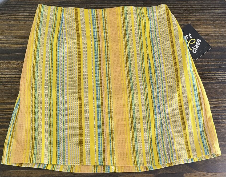 Art Class Girls Notch-Front Cotton Skirt Yellow/Pink/Blue Striped Sz S  ... - $7.69