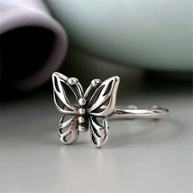 Korean Style Hot Sale Animal 925 Sterling Silver Hollow Butterfly Ring Big Wide  - £7.19 GBP