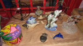 Lot of 9 Dolphin Figurines Collectible Glass Ceramic Novelty Trinket Box De Made - £19.46 GBP