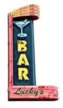 18" Lucky's Martini Bar Live lounge music Bar Neon Style in Steel USA Metal Sign - $80.10