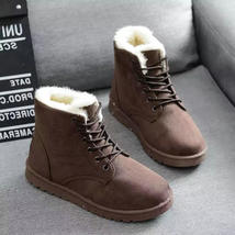 Women Snow Boots Flat Lace Up Winter Plush Platform Ladies Warm Shoes New Flock  - £25.86 GBP