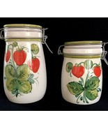 2 Ceramic Jars Canisters Hinge Red Strawberry Hand-Painted Italy VTG Far... - £28.32 GBP