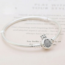 925 Sterling Silver Moments Crown O Clasp Snake Chain Charm Bracelet - $28.99