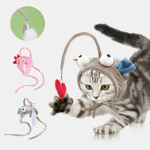 New Head Wearing Feather Funny Cat Stick Funny Cat Toy Stick Gray Big Eye Pet To - £10.07 GBP+
