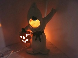 Vtg Halloween Ceramic Ghost Holding Pumpkin 11&quot; Headless Horseman + light/cord - £44.79 GBP