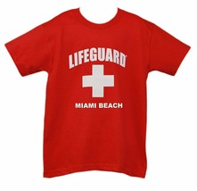 Lifeguard Kids Miami Beach T-shirt Official Life Guard Tee Junior Red - £15.17 GBP