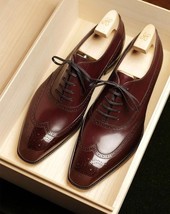 New Men Bugundy Oxford Medallion Wingtip Laceup Magnificent Dress Leathe... - $127.39