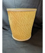 Vintage MCM 11&quot; Tall  Yellow Wicker Rattan Woven Round Waste Basket Tras... - £13.34 GBP