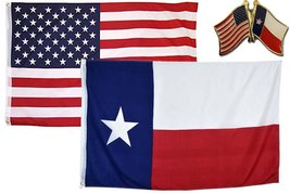 AES Wholesale Combo USA &amp; State of Texas 2x3 2&#39;x3&#39; Flag &amp; Lapel Pin Fade Resista - £7.42 GBP