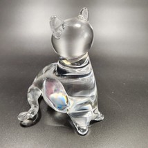 Murano Glass Cat Figurine 4in Clear Kitten Sculpture Paperweight - £36.69 GBP