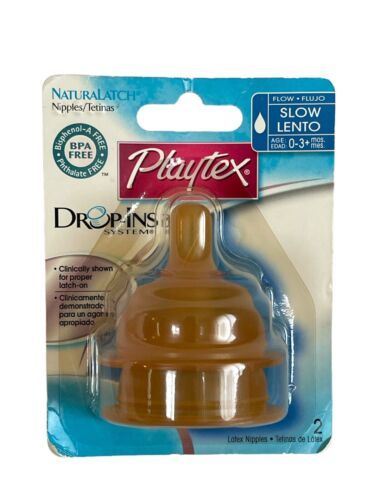 Playtex Nurser Naturalatch Slow Flow Two Latex Nipples Drop-Ins 0-3 Months New - $33.25