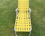 Vintage Aluminum Webbed Chaise Lounge Folding Reclining Lawn Chair Yellow - £58.33 GBP
