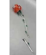 Vtg Hand Blown Glass Rose Iris Red Stem - $8.60