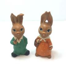 Bunny Rabbit Chalkware Mr and Mrs Figurines Vintage Easter Decor Made In Japan - £23.39 GBP