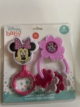 Disney Baby Mini Mouse Rattle Flower Ring Teether BPA FREE NEW NIP 2 pc set - £9.53 GBP