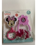 Disney Baby Mini Mouse Rattle Flower Ring Teether BPA FREE NEW NIP 2 pc set - $11.83