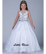 NEW* Little Rosie Girls Glitz Long National Pageant Dress LR2050 White 1... - $420.40