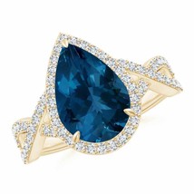 ANGARA Natural Pear London Blue Topaz Cocktail Ring in 14k Gold Size 3-13 - £2,028.24 GBP