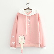 Kawaii  Women Pink Hoodies Teens Winter Fleece Warm Soft Girl Cute Cat Tail Whit - £72.09 GBP