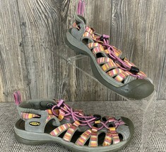 KEEN Womens Sandals Size 6 Bungee Cord Straps Multicolor Stripe Waterpro... - $30.10