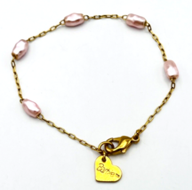 Gold Tone Pink Pearl Child&#39;s Mattel Barbie Bracelet 6.5 in - £11.07 GBP