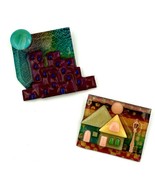 Vintage House Pins by Lucinda Lot 2 Resin Brooches—Cityscape &amp; Cottage - $24.99