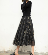 Black Pleated Long Tulle Skirt Outfit Women Pleated Tulle Holiday Skirt image 4