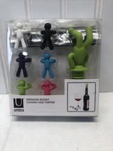 Umbra Drinking Buddy Wine Bottle Topper and Wine Glass Charms, 7-Piece Set New - £11.51 GBP
