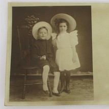 RPPC Victorian Children Siblings Dress Hat Bow Stockings Knickers Ornate... - £7.77 GBP