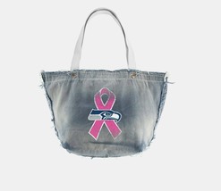 Seattle Seahawks Distressed Denim Beach Canvas Tote Breast Cancer LOGO/TEAM Logo - £14.93 GBP