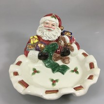 Fitz &amp; Floyd Santa Claus Omnibus Tidbit Nut Candy Dish Teddy Bear Gifts - $35.77