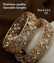 Bollywood Style Indian 1 Gram Gold Plated Kundan Bangle Bracelet Jewelry Set - £112.91 GBP