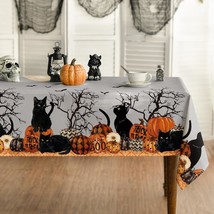 Halloween Tablecloth 6060 Inch Square, Buffalo Plaid Pumpkin Moon Cat Washable T - £21.27 GBP