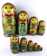 Matryoshka Nesting Doll 10&quot; 10 Pc., Folk-art Fairytale Hand Made Set Russian 451 - £399.11 GBP
