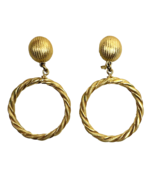 Vintage Monet Gold Large Hoop Earrings Dangle Rope Braid Clip Signed - $35.00