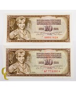 1968 Yougoslavie 2 PC 10 Dinar Note Lot (UNC) Hors-Circulation État - $33.05
