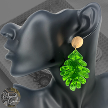 Womens Green Acrylic Resin Large Monstera Leaf Dangle Statement Fashion Earrings - £11.95 GBP