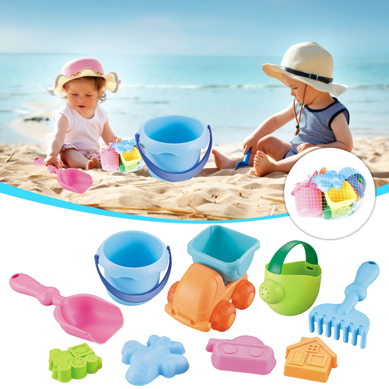 Beach Sand Toys For Kids Toddlers,Sandbox Toys With Bucket Shovel Mesh Beach Bag - £9.39 GBP+