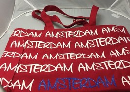 Robin Ruth Amsterdam Red White Canvas Zipper Closure Tote Bag Weekend Ca... - £23.42 GBP