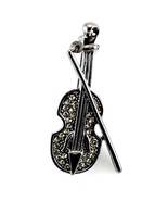 SPARKLING VIOLIN BROOCH 1.5&quot; Pin Black Metallic Rhinestone HIGH QUALITY ... - $73.94 MXN