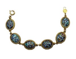 Vintage Accessocraft NYC Gold Tone Multicolor Porcelain Oval Stone Brace... - $67.75 CAD