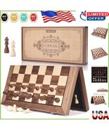 15.5-Inch Wooden Magnetic Chess Set with Extra Queens - Portable Classic... - $1,107.60 MXN